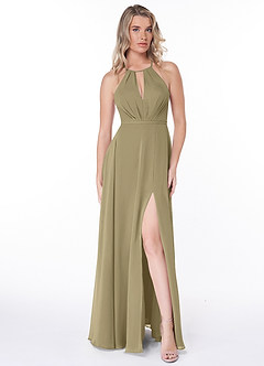 Azazie Evalleen Robes de demoiselle d'honneur Robe Trapèze en Mousseline de soie Plissée Vert Mousse image2