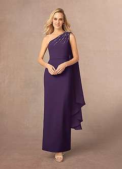 Azazie Gianna Mother of the Bride Dresses Plum One Shoulder Stretch Crepe Dress image1