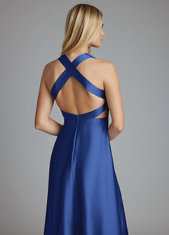 Azazie Raelynn Brudtärnklänningar Klä av A-Linje i Stretch Satin Plisserad Kungsblå image3