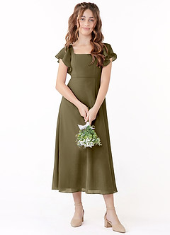 Azazie Bondi Junior Willow Green A-Line Ruched Chiffon Dress image1