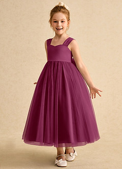 Azazie Chickadee Flower Girl Dresses Mulberry Ball-Gown Sweetheart Neckline Matte Satin Dress image2