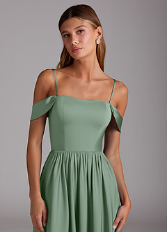 Azazie Calianna Bridesmaid Dresses Matcha A-Line Off the Shoulder Stretch Satin Convertible Dress image2