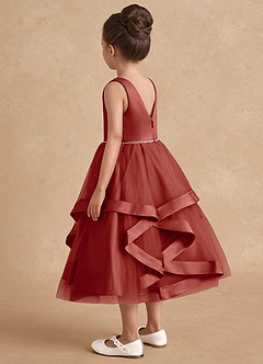 Azazie Posy Blumenmädchenkleider A-Linie Mit Perlen Tüll Kleid Terrakotta image2