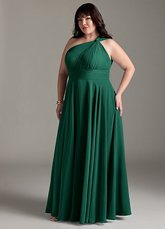 Azazie Charlize Bridesmaid Dresses Emerald A-Line One Shoulder Chiffon Dress image11
