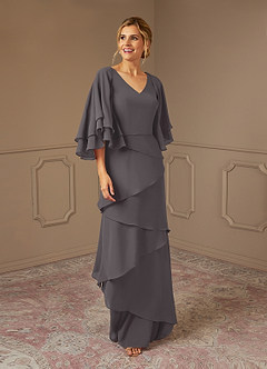 Azazie OHara Mother of the Bride Dresses Steel Grey A-Line V-Neck Chiffon Dress image1