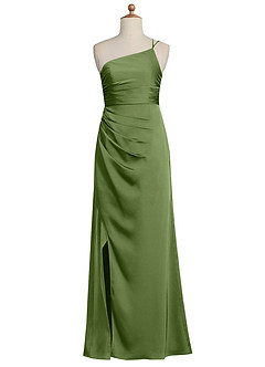 Azazie Eren Junior Juniper Sheath Pleated Stretch Satin Dress image6