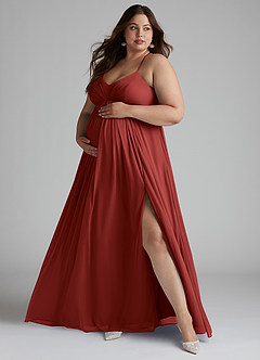 Azazie Annabelle Maternity Bridesmaid Dresses A-Line V-Neck Pleated Mesh Floor-Length Dress image7