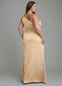 Azazie Akilah Bridesmaid Dresses Champagne Mermaid One Shoulder Stretch Satin Dress image2