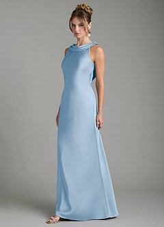 Azazie Aussie Bridesmaid Dresses Powder Blue Sheath Pleated Stretch Satin Dress image4