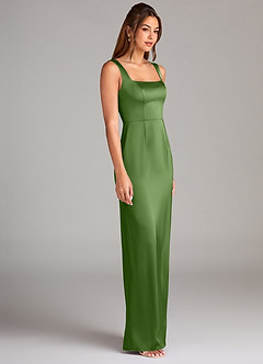 Azazie Flori Bridesmaid Dresses Basil Sheath Side Slit Stretch Satin Dress image3