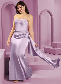 Barbie ♥ Azazie Bridesmaid Dresses Frosted Lilac Sheath Strapless Stretch Satin Convertible Dress image14