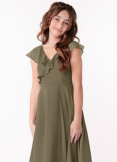 Azazie Posie Junior A-Linie Gestreift Chiffon Kleid Weidengrün image4