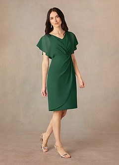 Azazie Julia vestidos de madre de la novia Vestido de Verde Oscuro de Gasa de Recto con Cuello en V Plisado image2