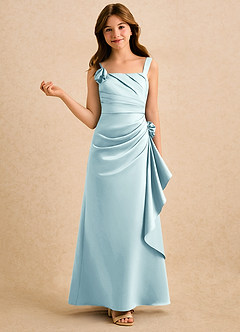 Azazie Ciara Girls Formal Robe Demoiselle D'honneur Fillette Robe Trapèze en Mat Satiné Plissée Verre De Mer image1