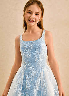 Azazie Cubbie Girls Formal Blumenmädchenkleider A-Linie Spitze Kleid Puderblau image6