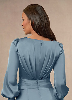 Azazie Petrina Mother of the Bride Dresses Dusty Blue Mermaid Pleated Stretch Satin Dress image4