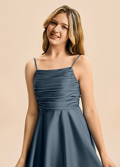 Azazie Miko Junior Jurk van Stretch Satijn met A-Lijn Geplooid Schemering image8