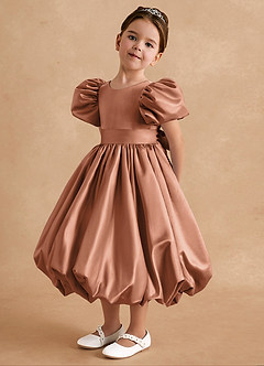 Azazie Jellybean Robe Demoiselle D'honneur Fillette Robe Princesse en Mat Satiné Rayé Bronze image4
