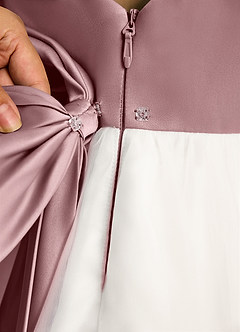 Azazie Eleni Blumenmädchenkleider Ballkleid Schleifen Tüll Kleid Elfenbein Altrosa image8