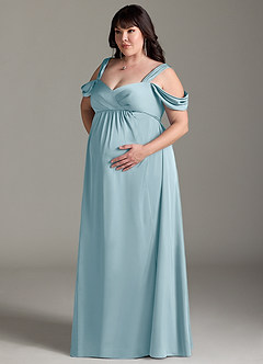 Azazie Rhea Robes de demoiselle d'honneur de maternité Robe Trapèze Épaule nue plissée Longueur ras du sol Satin extensible image11