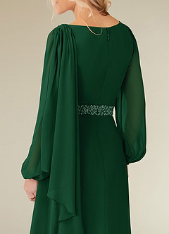 Azazie Priyanka Mother of the Bride Dresses Dark Green A-Line Boatneck Pleated Chiffon Dress image4