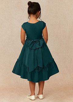 Azazie Lee Flower Girl Dresses Pine A-Line Bow Stretch Satin Dress image2