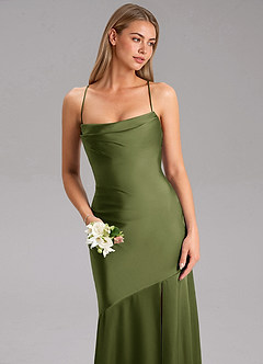 Azazie Grata Brautjungfernkleider Etui Seitliche Cut-Outs Stretch-Satin Kleid Olivgrün image6