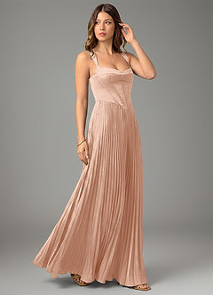 Azazie Avenelle Bridesmaid Dresses Rose Gold A-Line Corset Stretch Satin Dress image5