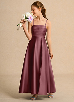 Azazie Pebbles Junior Formal Flower Girl Dresses Desert Rose A-Line Pleated Matte Satin Dress image5