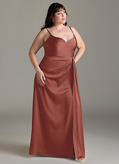 Azazie Brielle Bridesmaid Dresses Auburn A-Line Cowl Spaghetti Straps Stretch Satin Dress image9