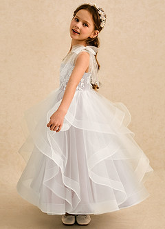 Azazie Zoey Flower Girl Dresses Rose Petal Ball-Gown Lace Tulle Dress image4