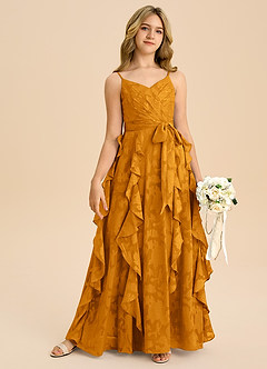 Azazie Peyton Junior Vestido de Caramelo de Devorado Floral de Corte en A con Plisado image6