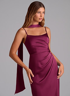 Azazie Calandra Robes de demoiselle d'honneur Robe Fourreau en Satin extensible Plissé Prune Rouge image5