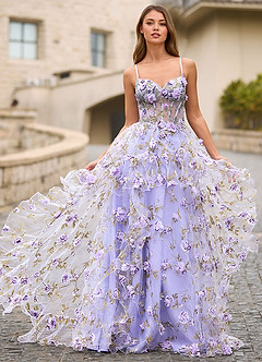 Elara Light Purple 3D Floral Prom Dress image4