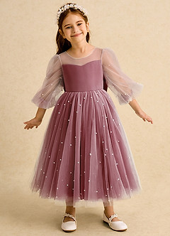Azazie Trudy Flower Girl Dresses Burgundy Ball-Gown Sweetheart Neckline Tulle Dress image3