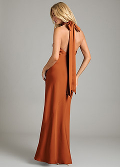 Azazie Velli Bridesmaid Dresses Cinnamon Mermaid High Neck Stretch Satin Dress image5
