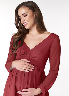 Azazie Teton vestidos de dama de honor de maternidad Vestido de Corte En A Manga larga Hasta el suelo Gasa image5