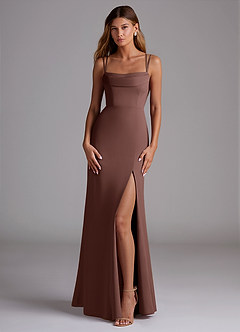 Azazie Callan Bridesmaid Dresses Espresso Mermaid Pleated Chiffon Convertible Dress image3