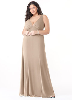 Azazie Christiana Bridesmaid Dresses Taupe A-Line V-Neck Pleated Chiffon Dress image7