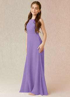 Azazie Snow Junior Tahiti A-Line Lace Chiffon Dress image3