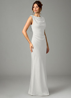 Azazie Kieryn Bridesmaid Dresses White Mermaid Pleated Stretch Satin Dress image3