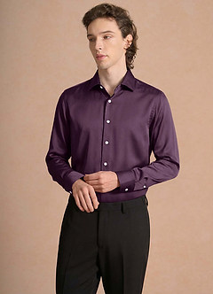 front Julian Plum Stretch Satin Dress Shirt