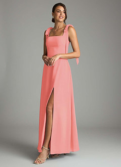 Azazie Debra Bridesmaid Dresses Coral A-Line with Pockets Chiffon Convertible Dress image8