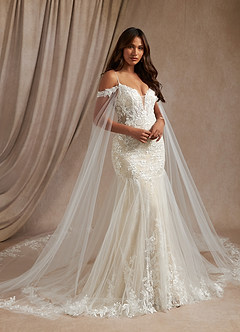 Azazie Leonie Wedding Dresses Diamond White Champagne Mermaid V-Neck Sequins Tulle Dress image14