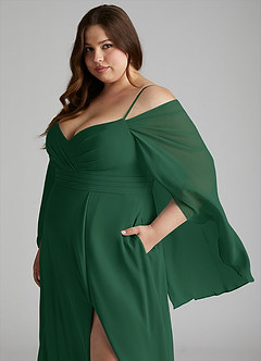 Azazie Cienna Bridesmaid Dresses Dark Green A-Line Off the Shoulder Chiffon Dress image11