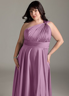 Azazie Charlize Bridesmaid Dresses Wisteria A-Line One Shoulder Stretch Satin Dress image14