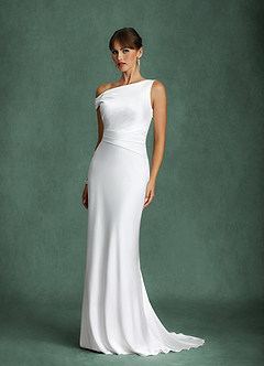 Azazie Ciara Wedding Dresses Diamond White Mermaid Off the Shoulder Stretch Satin Dress image5