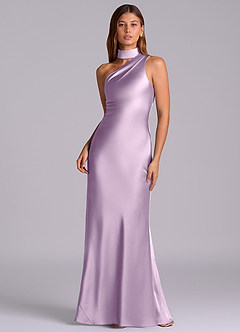 Azazie Seona 신부 들러리 드레스 인어 한쪽 어깨 스트레치 새틴 바닥 길이 드레스 image1