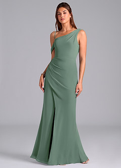 Azazie Madelyn Bridesmaid Dresses Eucalyptus Mermaid One Shoulder Chiffon Convertible Dress image4