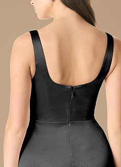 Azazie Joyce Vestidos de madrinha de casamento Vestir Preto de Cetim Metálico de Linha A com Fenda Lateral image5